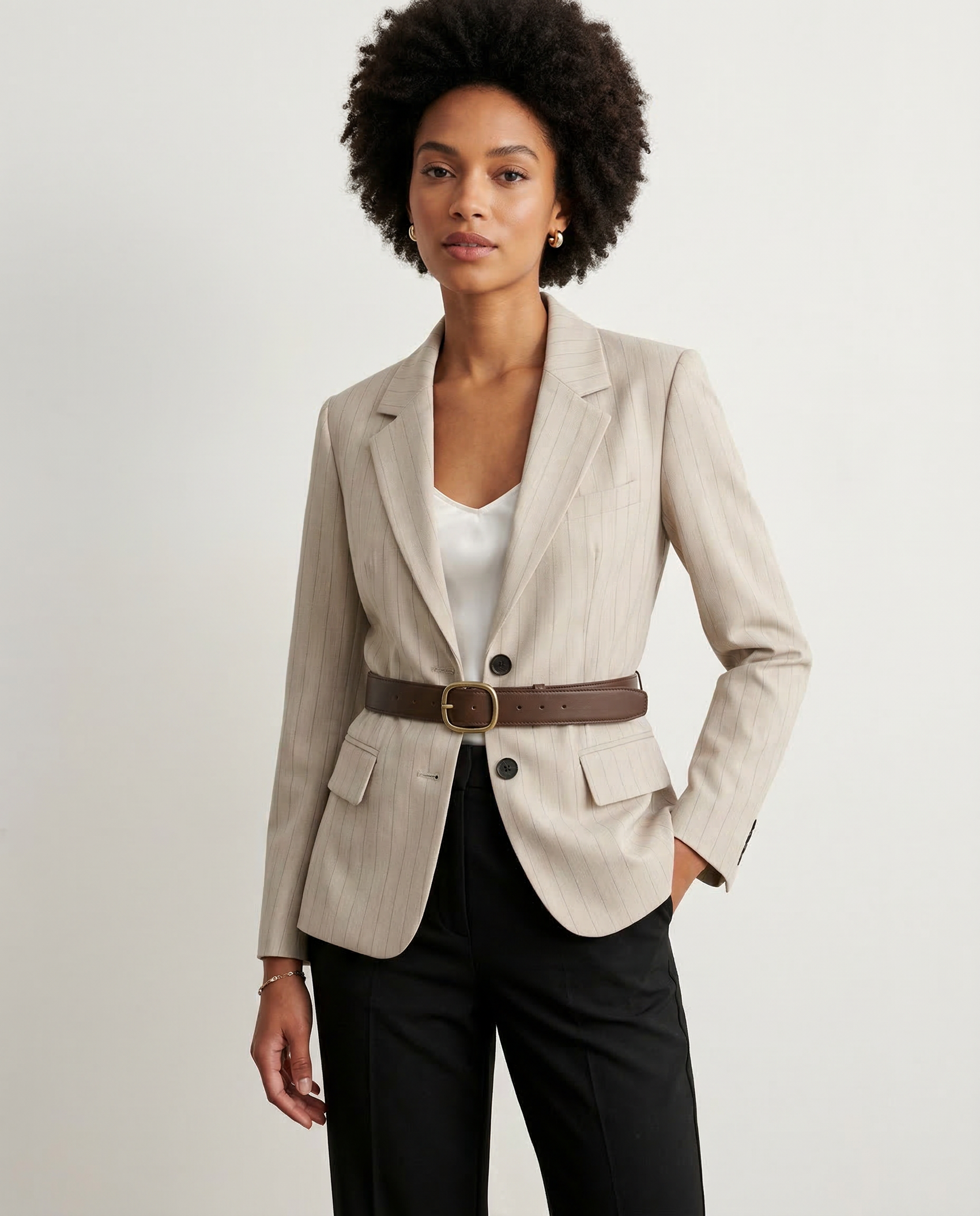 Modern Woman Suit Jacket – Chic Loose Fit with Waist Belt for Office and Casual Wear 2