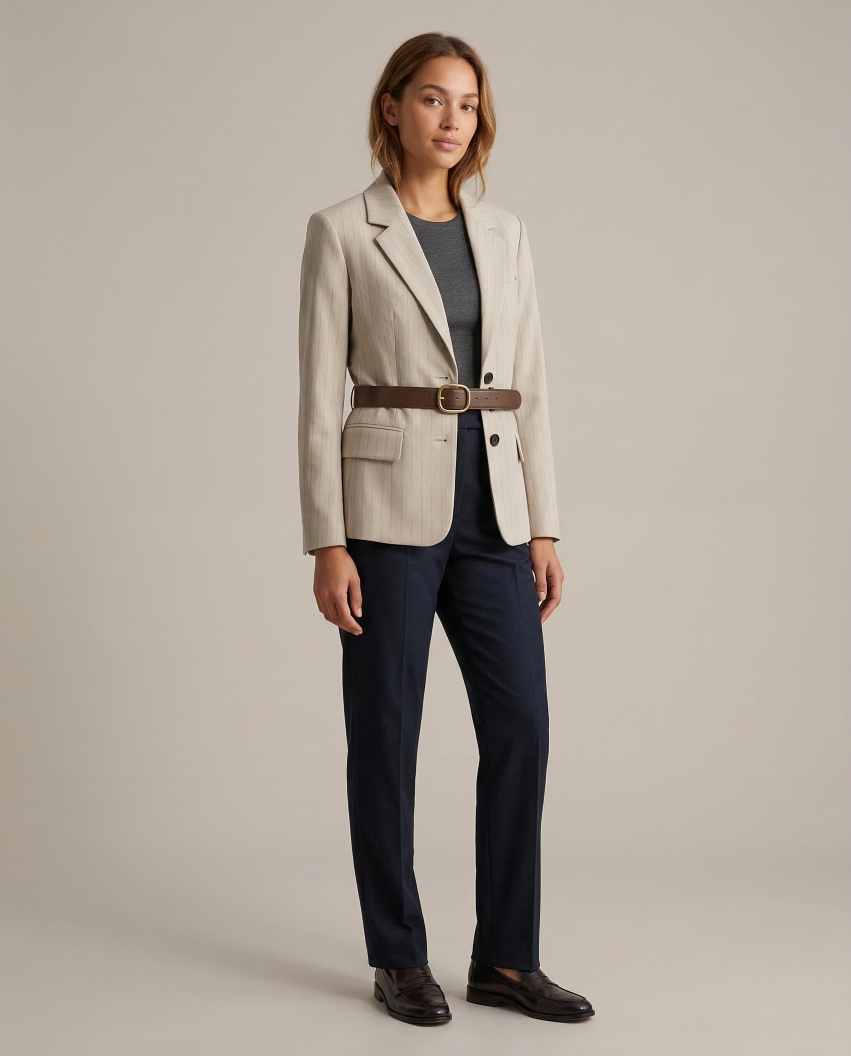 Modern Woman Suit Jacket – Chic Loose Fit with Waist Belt for Office and Casual Wear 3