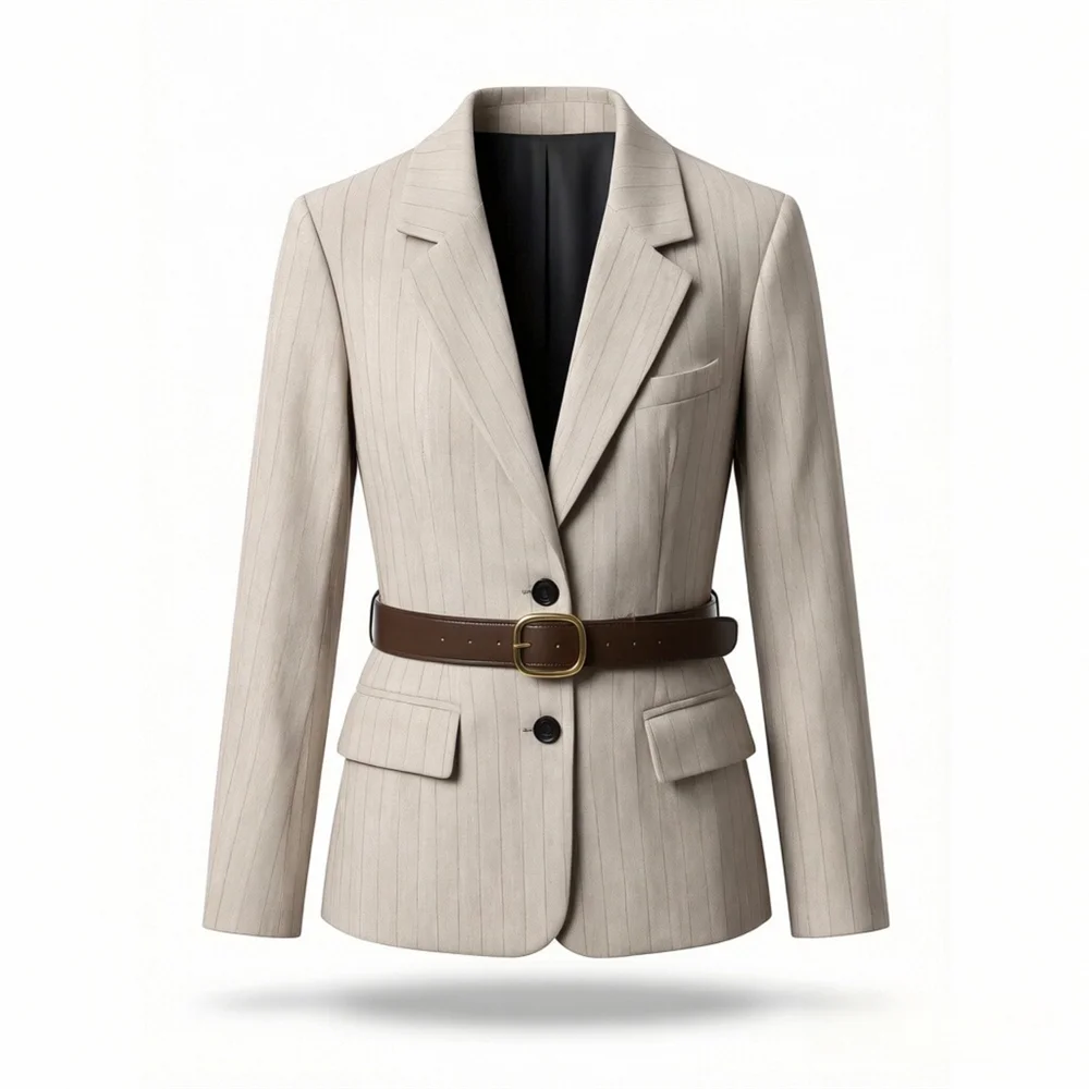 Modern Woman Suit Jacket – Chic Loose Fit with Waist Belt for Office and Casual Wear 4
