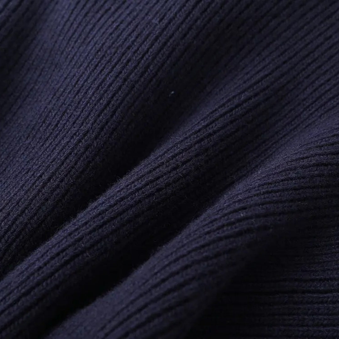 Navy Women's knit cardigan with denim trim 3