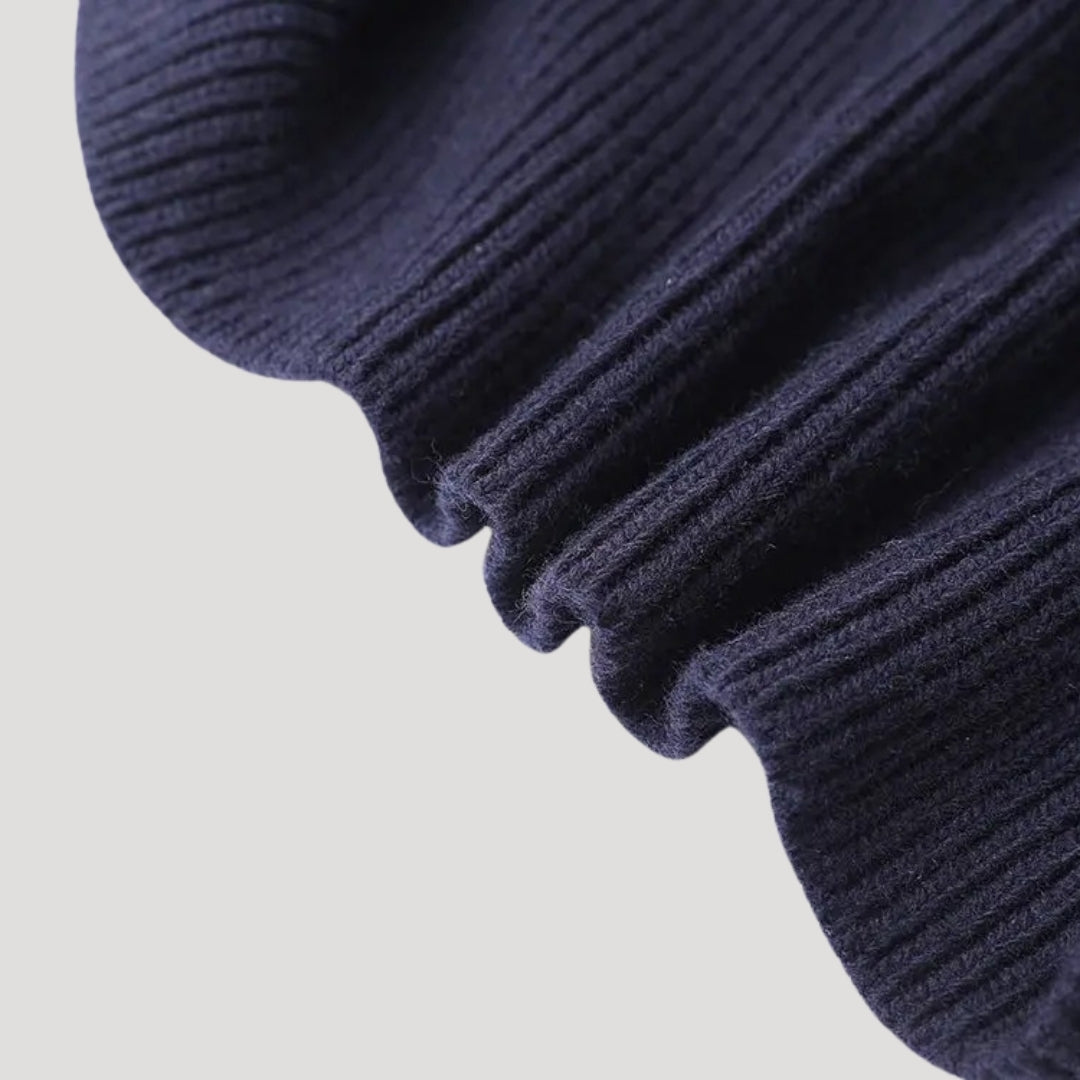 Navy Women's knit cardigan with denim trim 7