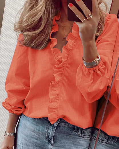 New European and American long sleeved ruffled shirt for women in spring and summer 3