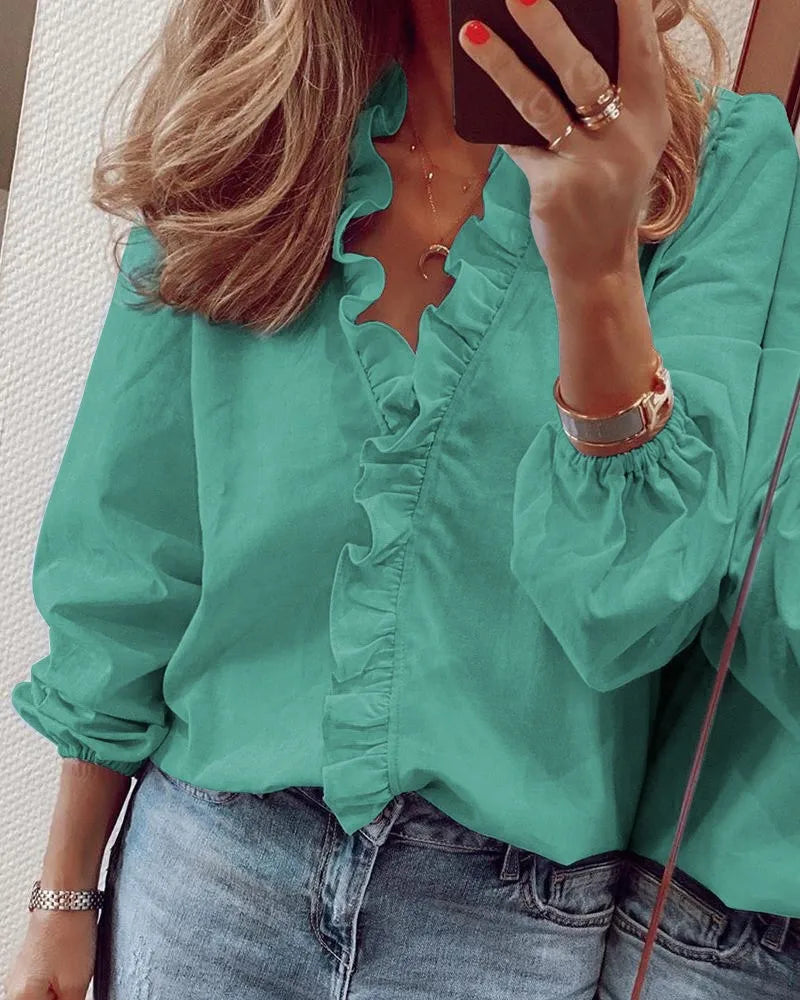 New European and American long sleeved ruffled shirt for women in spring and summer 5