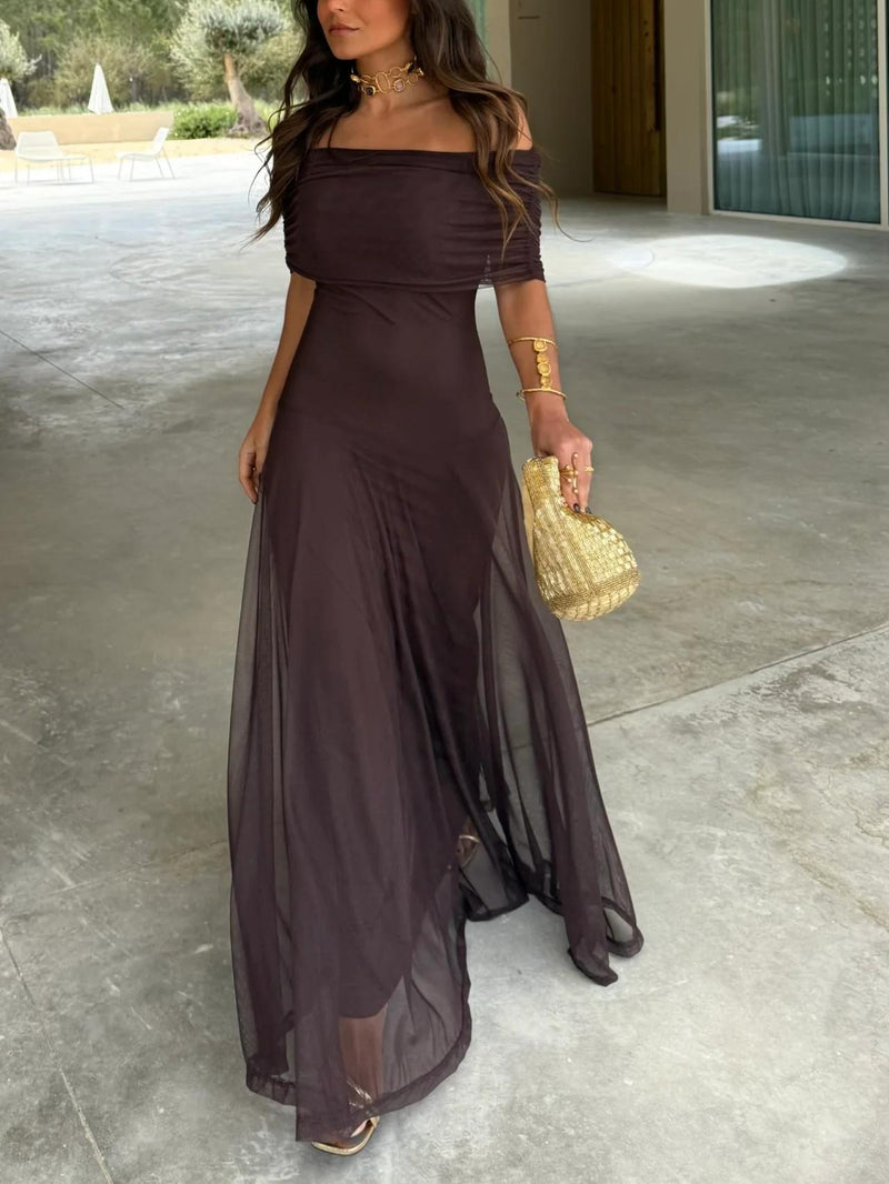 Elegant Off Shoulder Chiffon Maxi Dress Silhouette