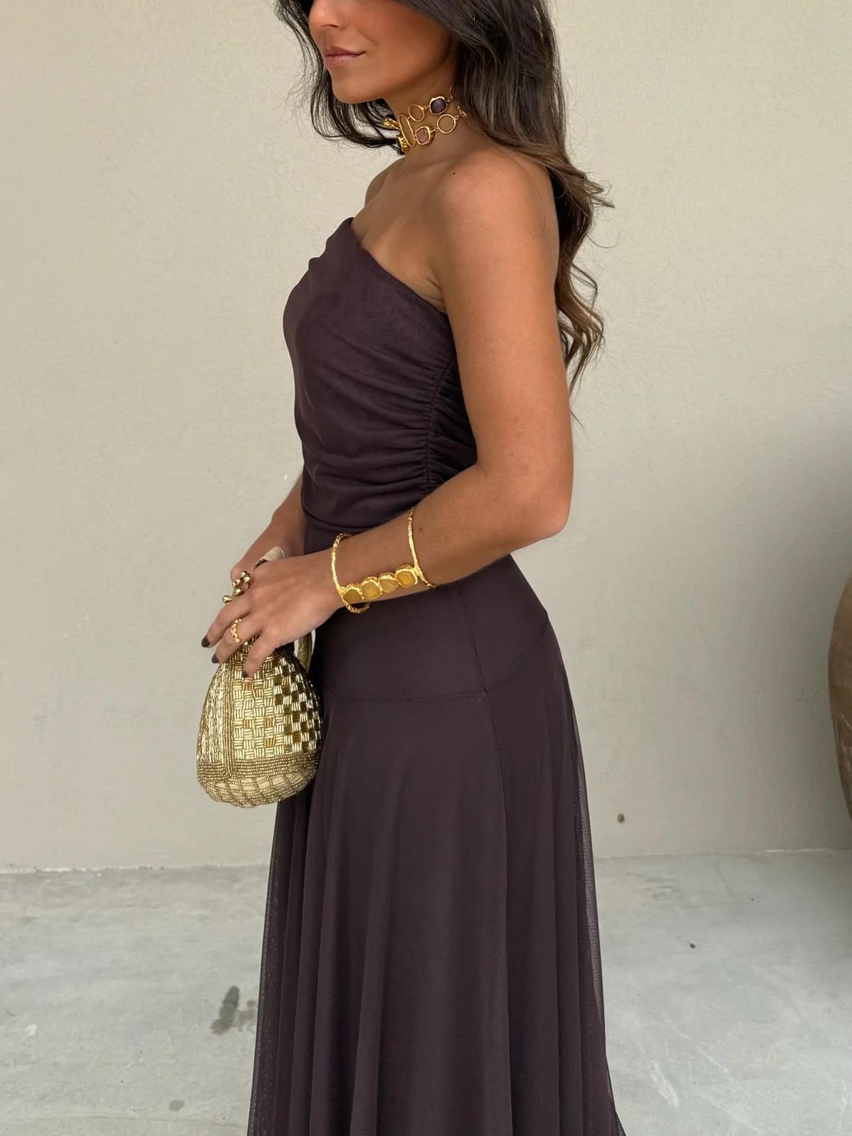 Off Shoulder Chiffon Maxi Dress 6