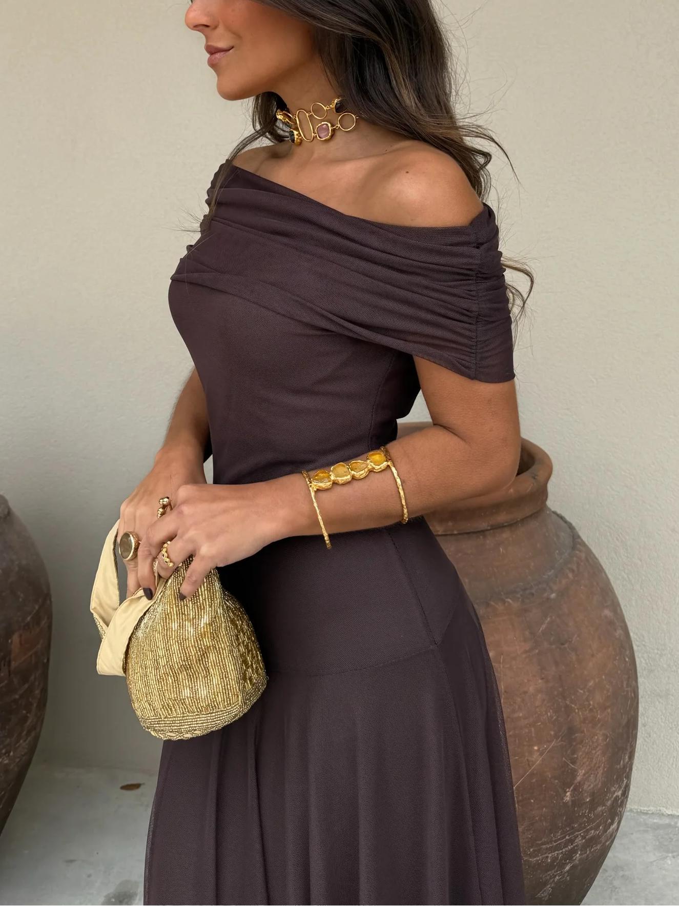Off Shoulder Chiffon Maxi Dress 7