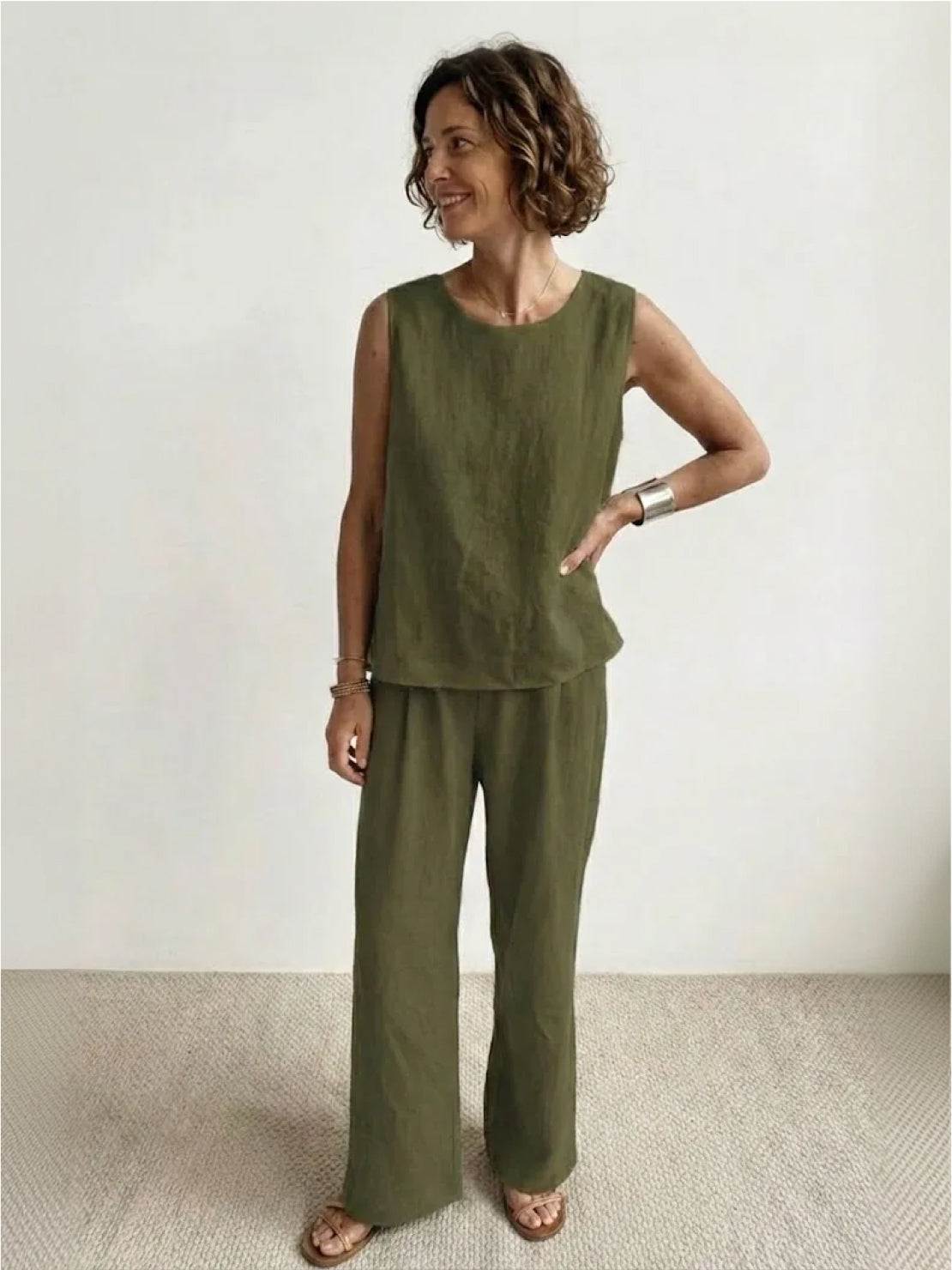 Olivia | Women's Sleeveless Tank Top and Wide-Leg Pants Set 0