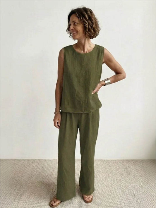 Olivia | Women's Sleeveless Tank Top and Wide-Leg Pants Set 0