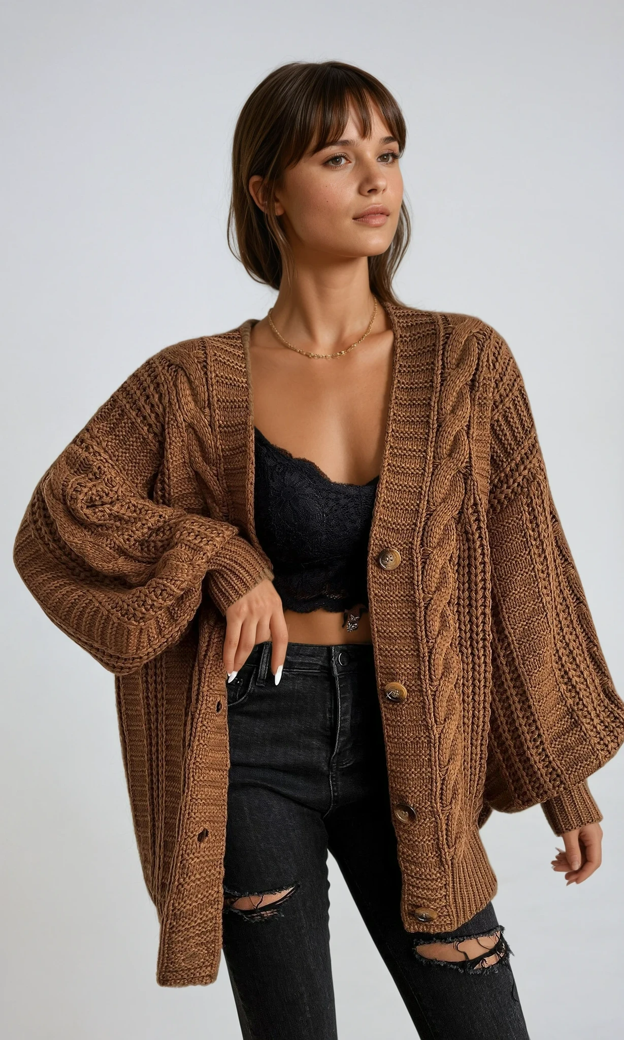 Oversized Cable Knit Cardigan 0