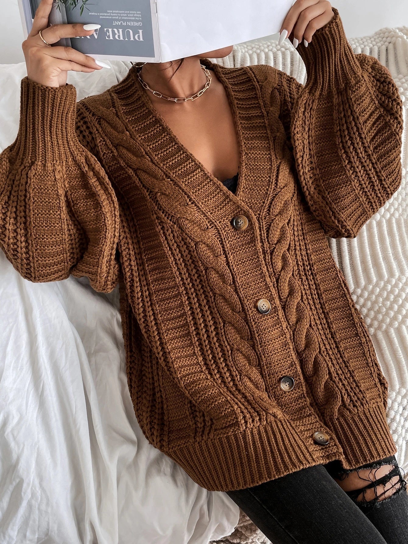 Oversized Cable Knit Cardigan 2