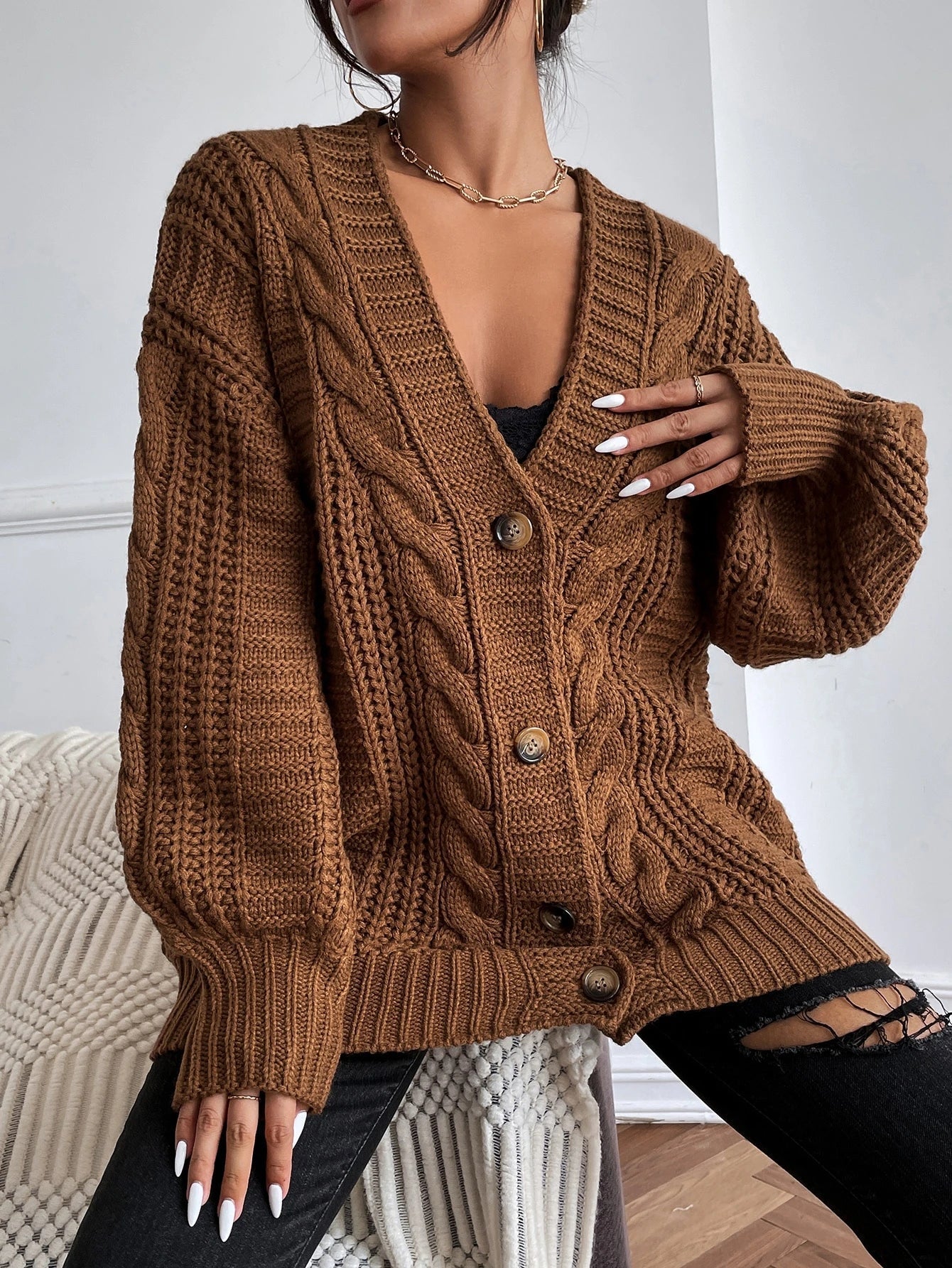 Oversized Cable Knit Cardigan 5