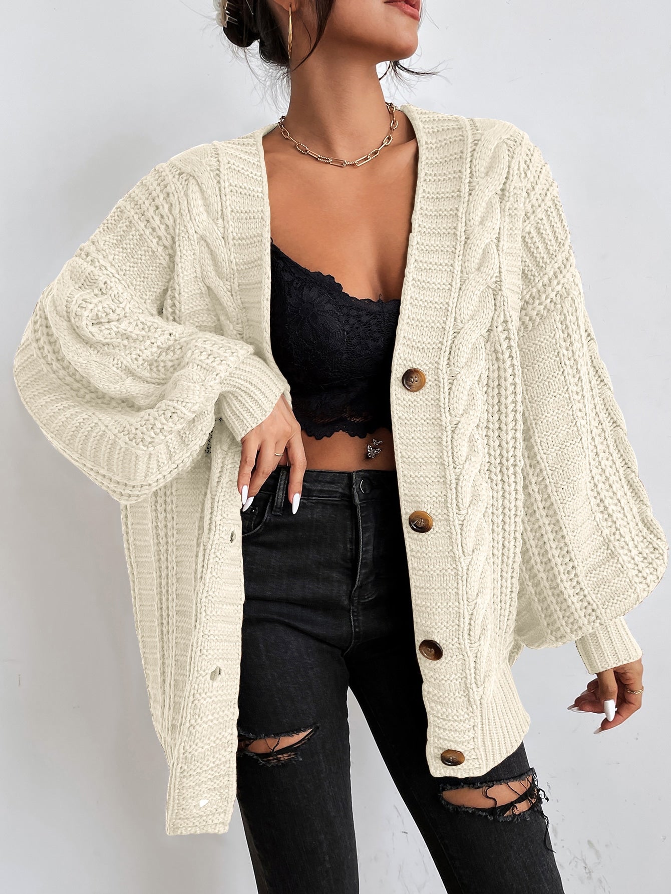 Oversized Cable Knit Cardigan 6