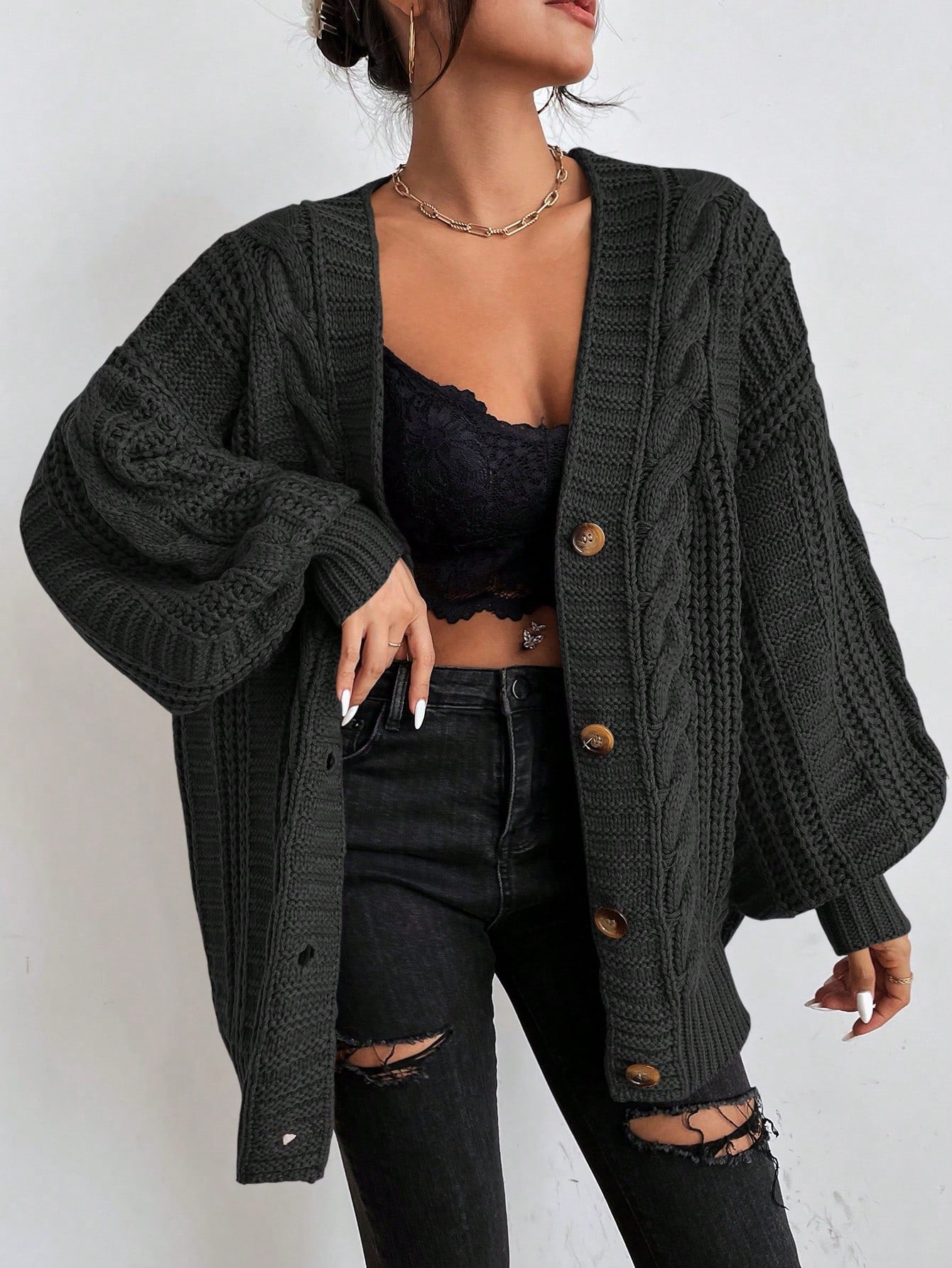 Oversized Cable Knit Cardigan 7