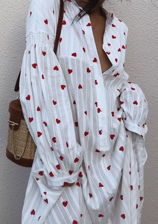 Oversized Hearts Embroidered Shirt Dress 0