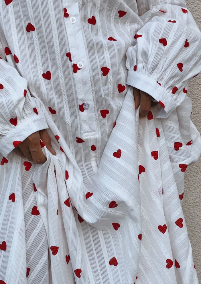 Oversized Hearts Embroidered Shirt Dress 5