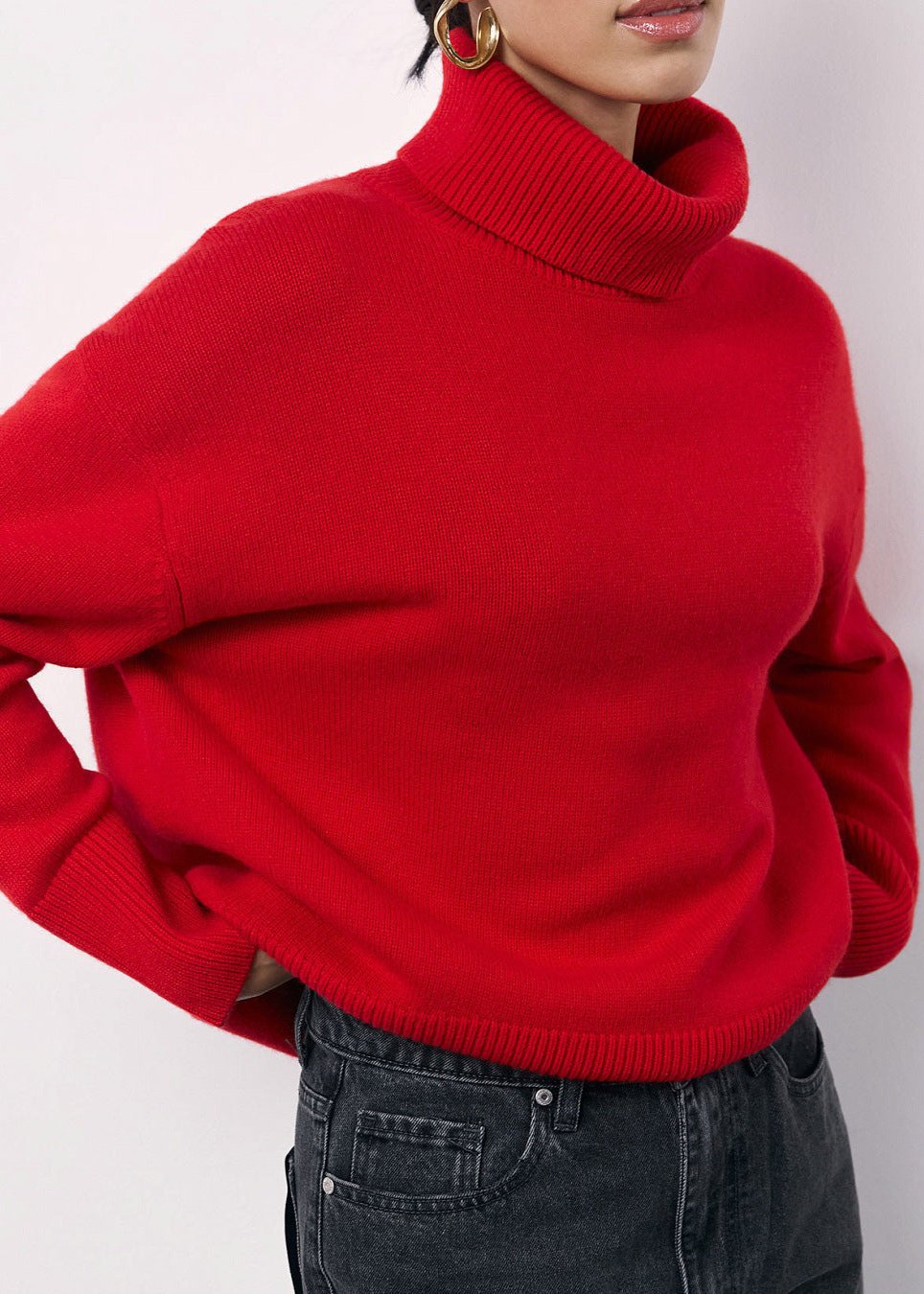 Oversized Red Turtleneck Knit Sweater 2