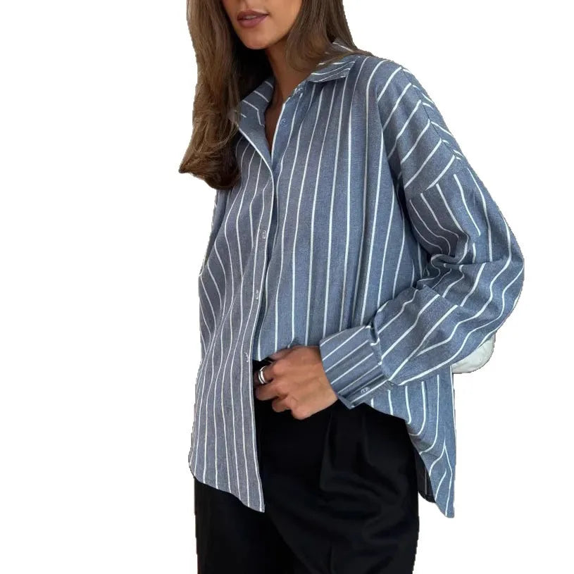 Oversized Striped Shirts & Blouses Loose Fit Casual Fashion Turn down Collar Button down Top for Spring Summer Woman Clothes 4