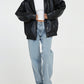 Oversized Women's Leather Bomber Jacket with Zip 0