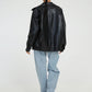Oversized Women's Leather Bomber Jacket with Zip 3