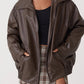 Oversized Women's Leather Bomber Jacket with Zip 6