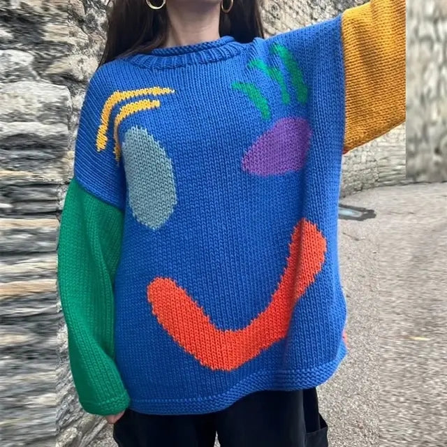Oversized sweaters with smiley face design 1
