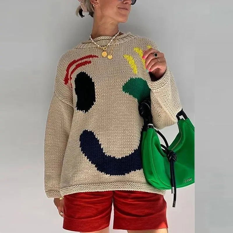 Oversized sweaters with smiley face design 2