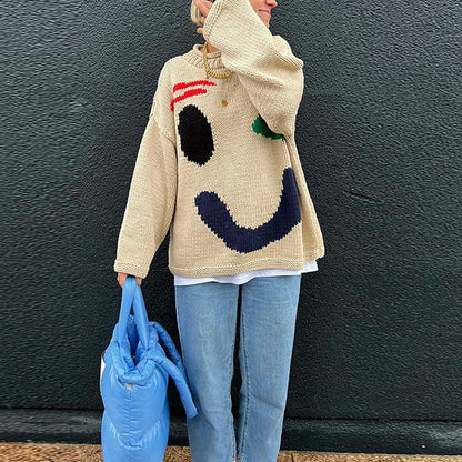 Oversized sweaters with smiley face design 4