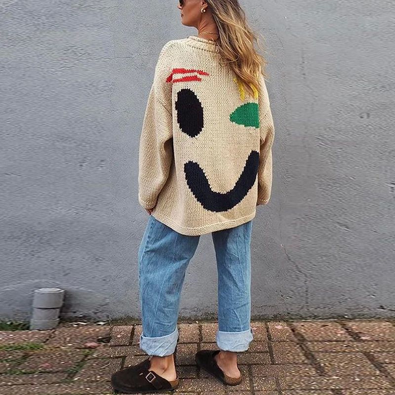 Oversized sweaters with smiley face design 7