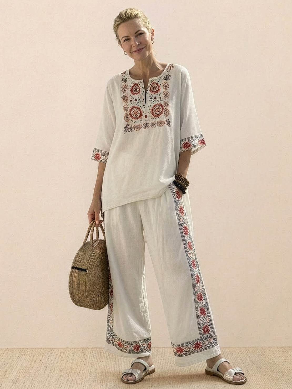 Paloma | Women's Casual Striped Wide-Leg Pants and Tee Two-Piece Set 1