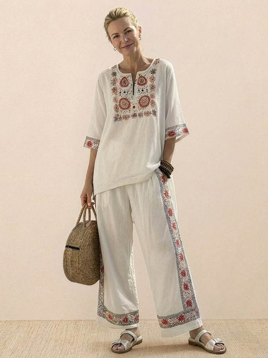 Paloma | Women's Casual Striped Wide-Leg Pants and Tee Two-Piece Set 1