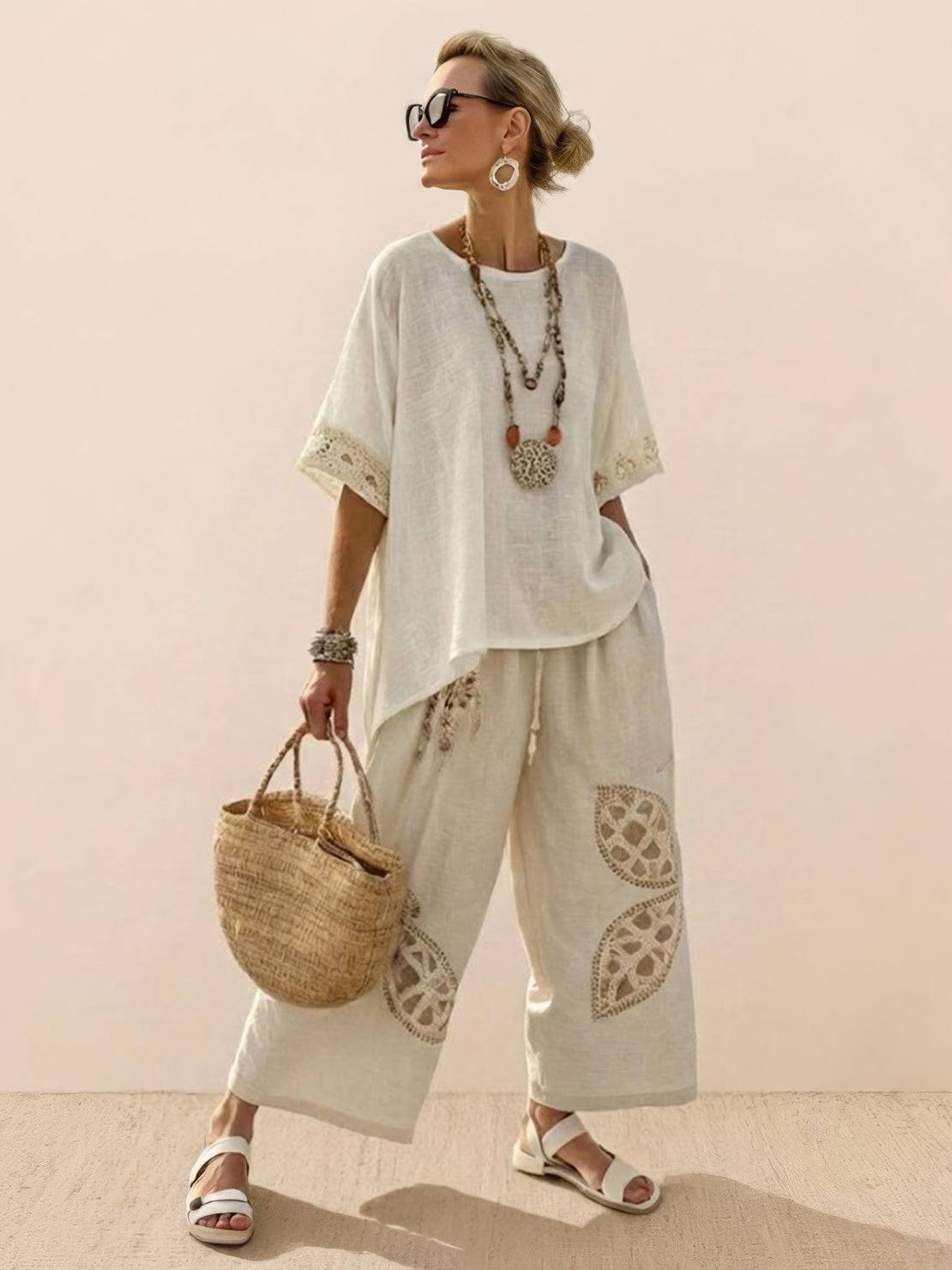 Paloma | Women's Casual Striped Wide-Leg Pants and Tee Two-Piece Set 12