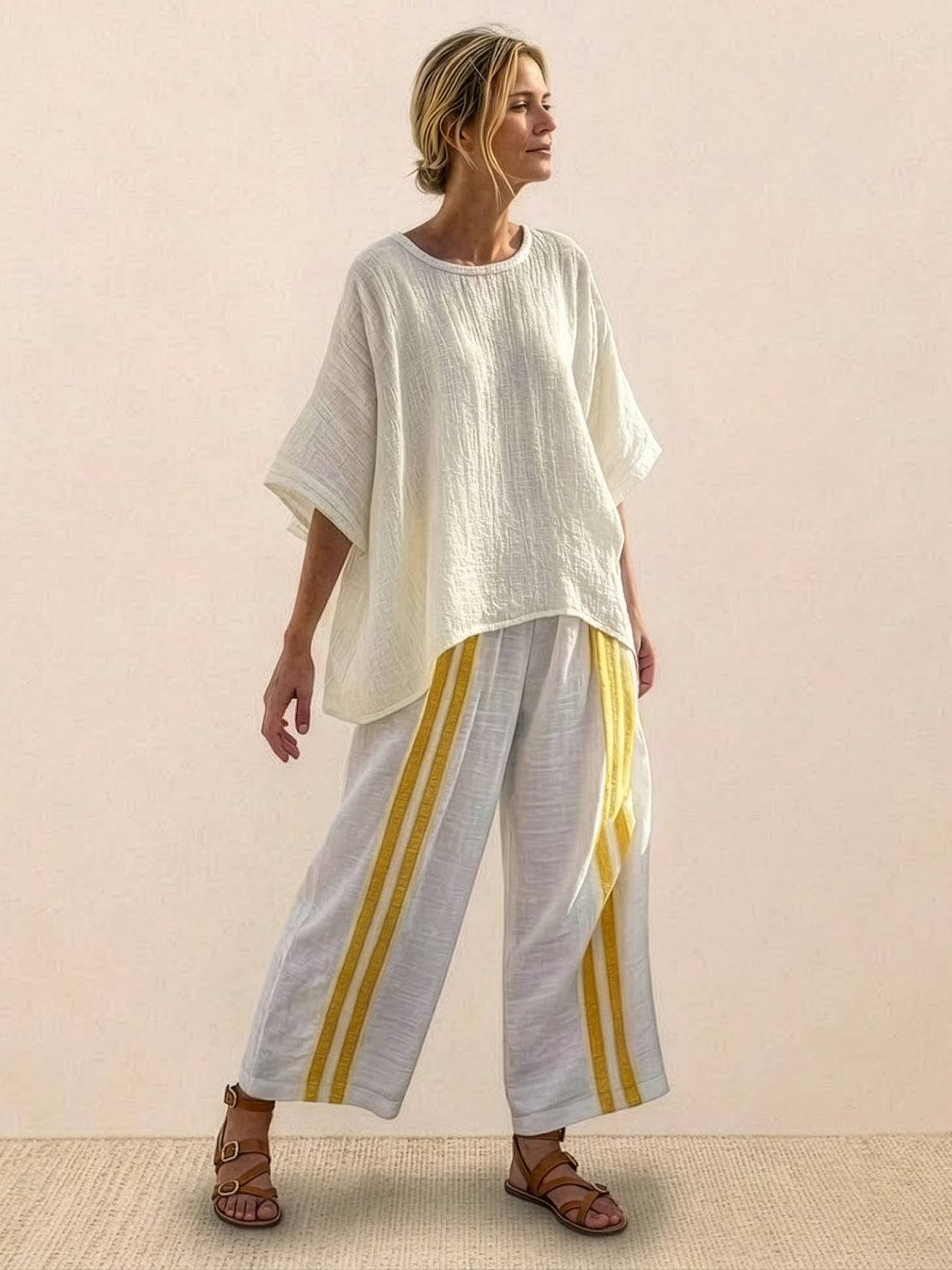 Paloma | Women's Casual Striped Wide-Leg Pants and Tee Two-Piece Set 13