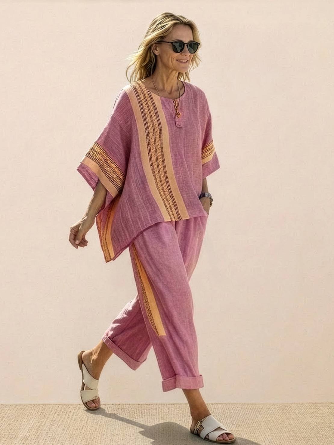 Paloma | Women's Casual Striped Wide-Leg Pants and Tee Two-Piece Set 14