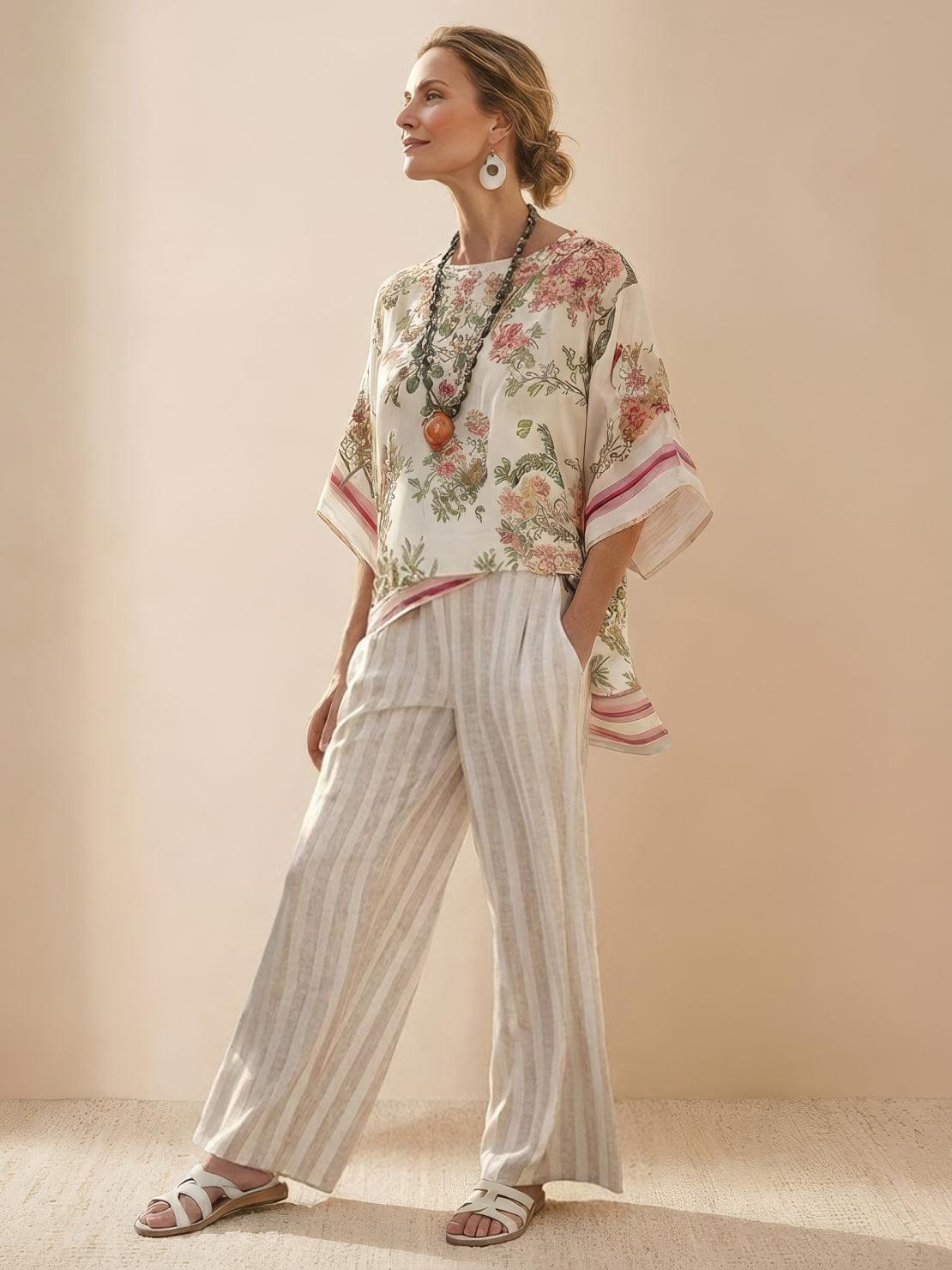 Paloma | Women's Casual Striped Wide-Leg Pants and Tee Two-Piece Set 2