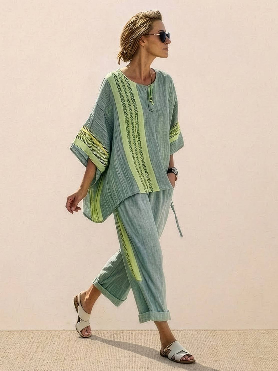 Paloma | Women's Casual Striped Wide-Leg Pants and Tee Two-Piece Set 3