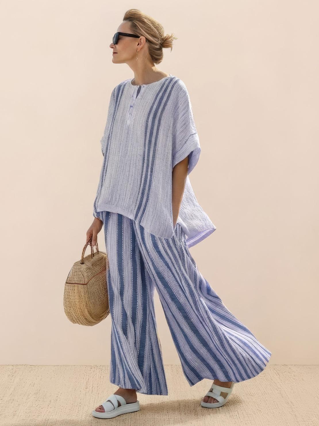 Paloma | Women's Casual Striped Wide-Leg Pants and Tee Two-Piece Set 4