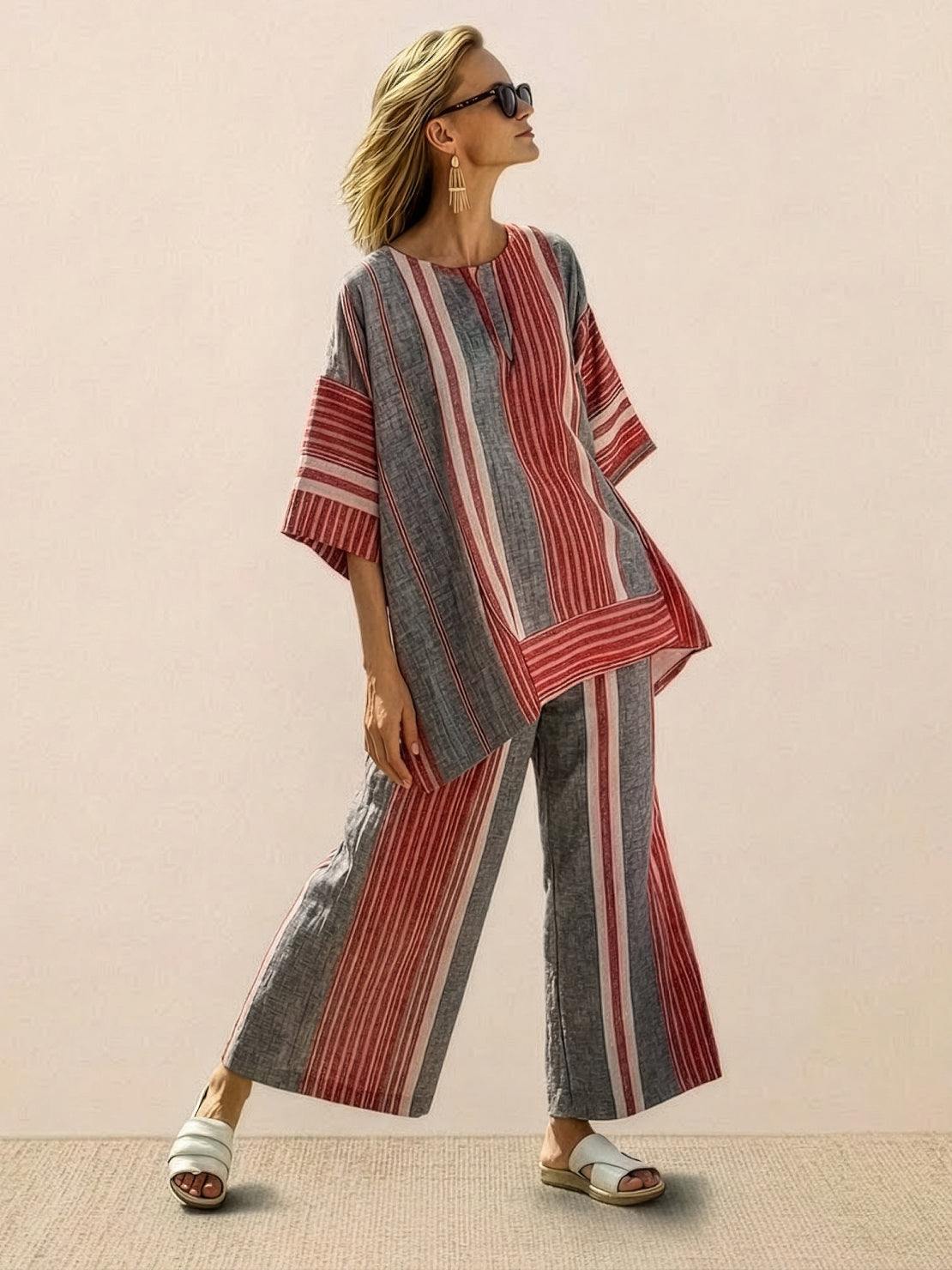 Paloma | Women's Casual Striped Wide-Leg Pants and Tee Two-Piece Set 6