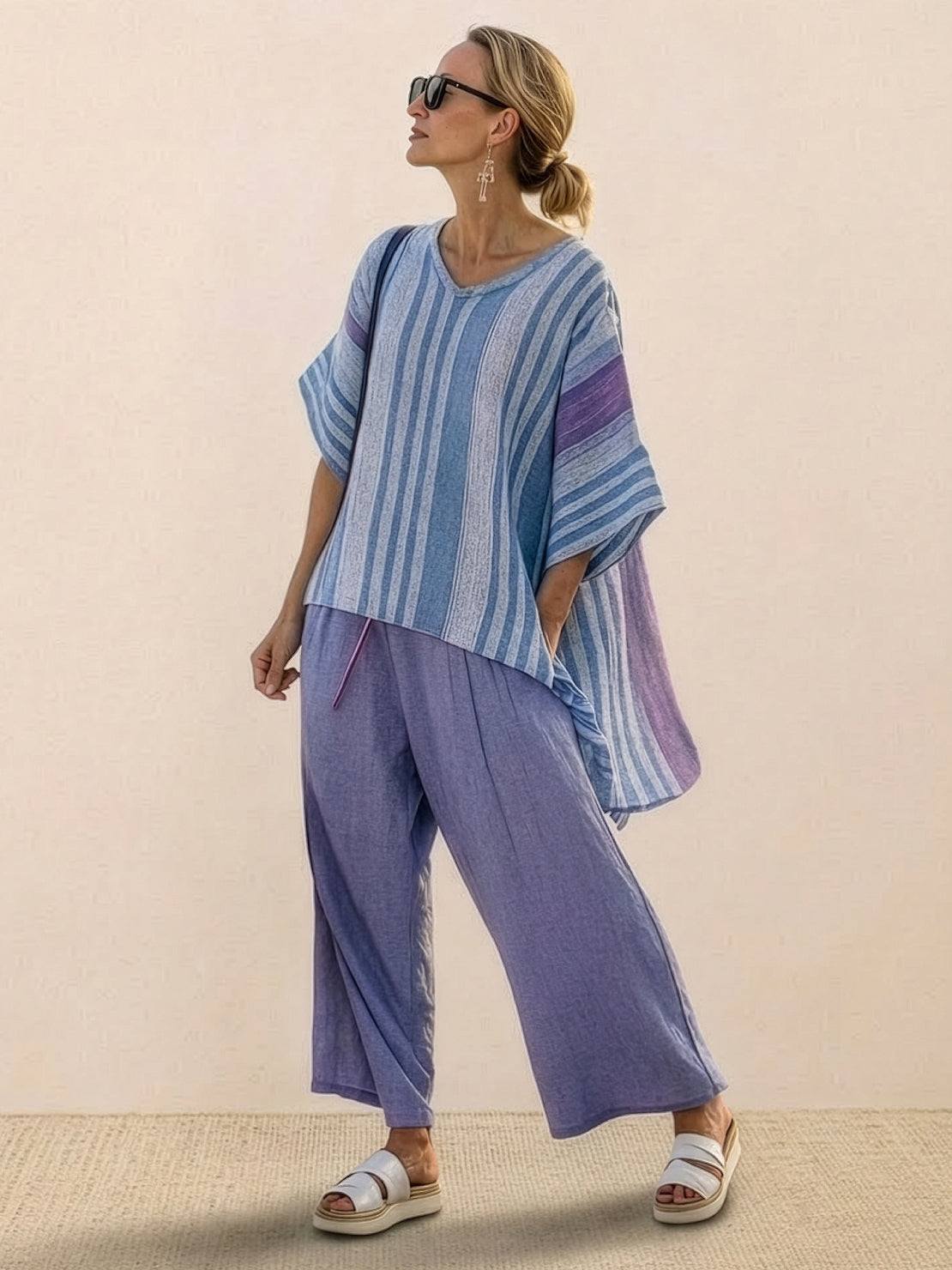 Paloma | Women's Casual Striped Wide-Leg Pants and Tee Two-Piece Set 7