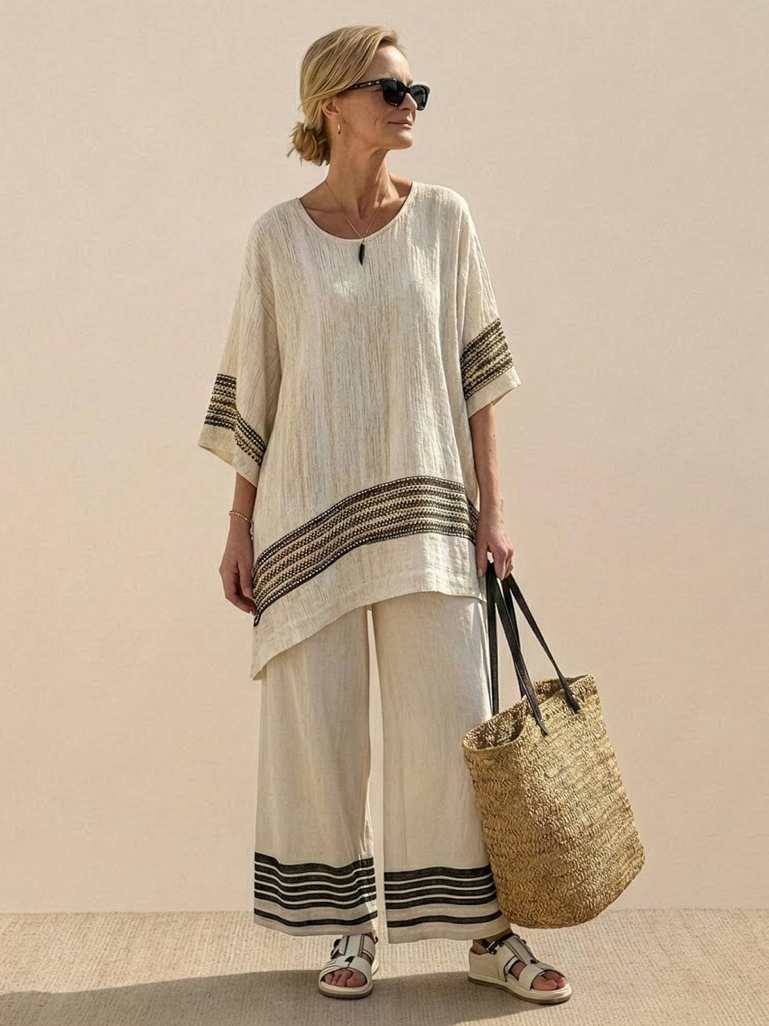 Paloma | Women's Casual Striped Wide-Leg Pants and Tee Two-Piece Set 9