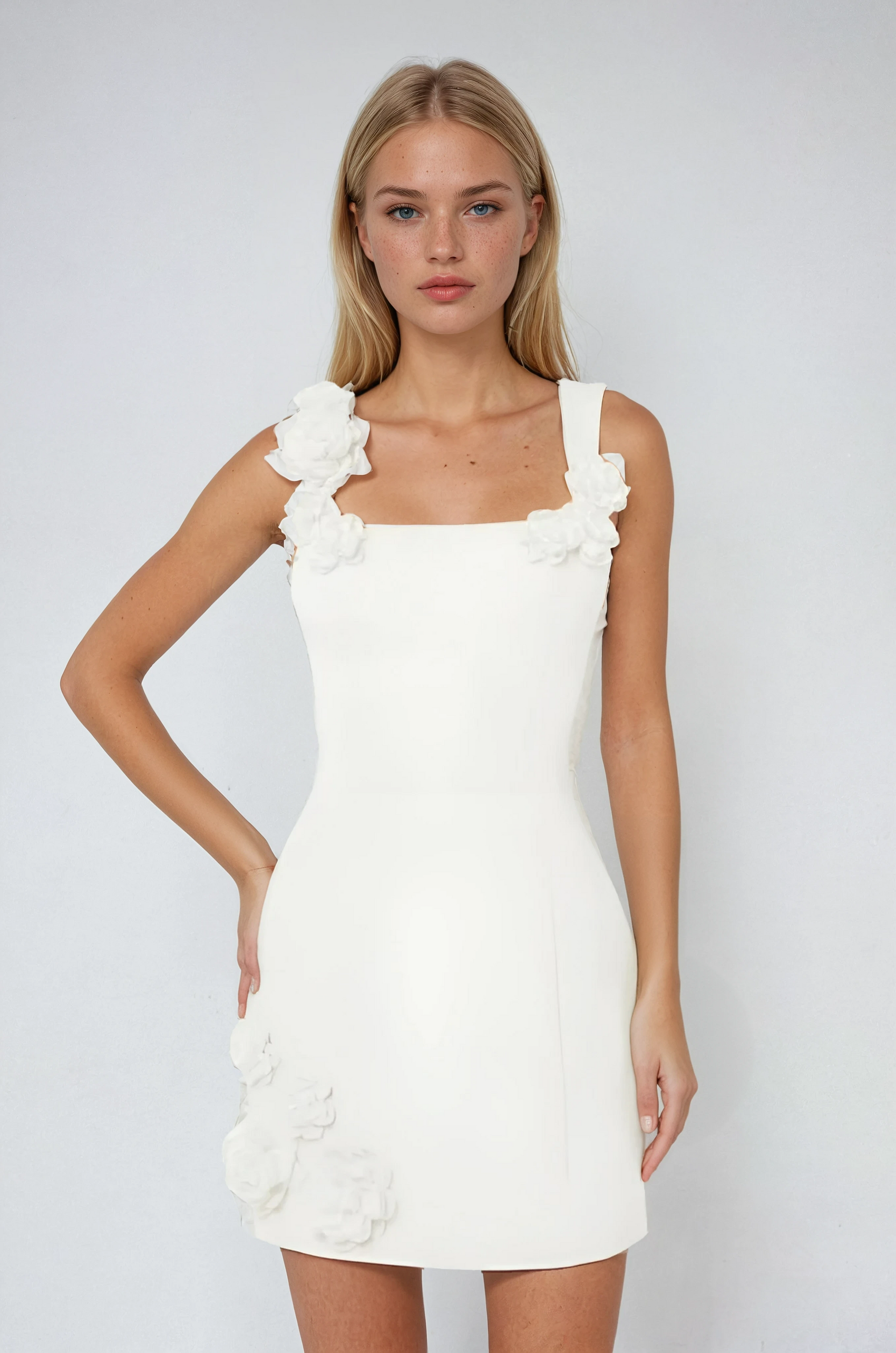 Pink Floral Appliqué Mini Dress 2