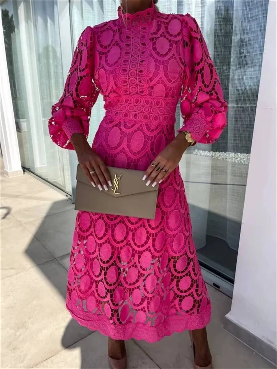 Pink Lace Maxi Dress 0