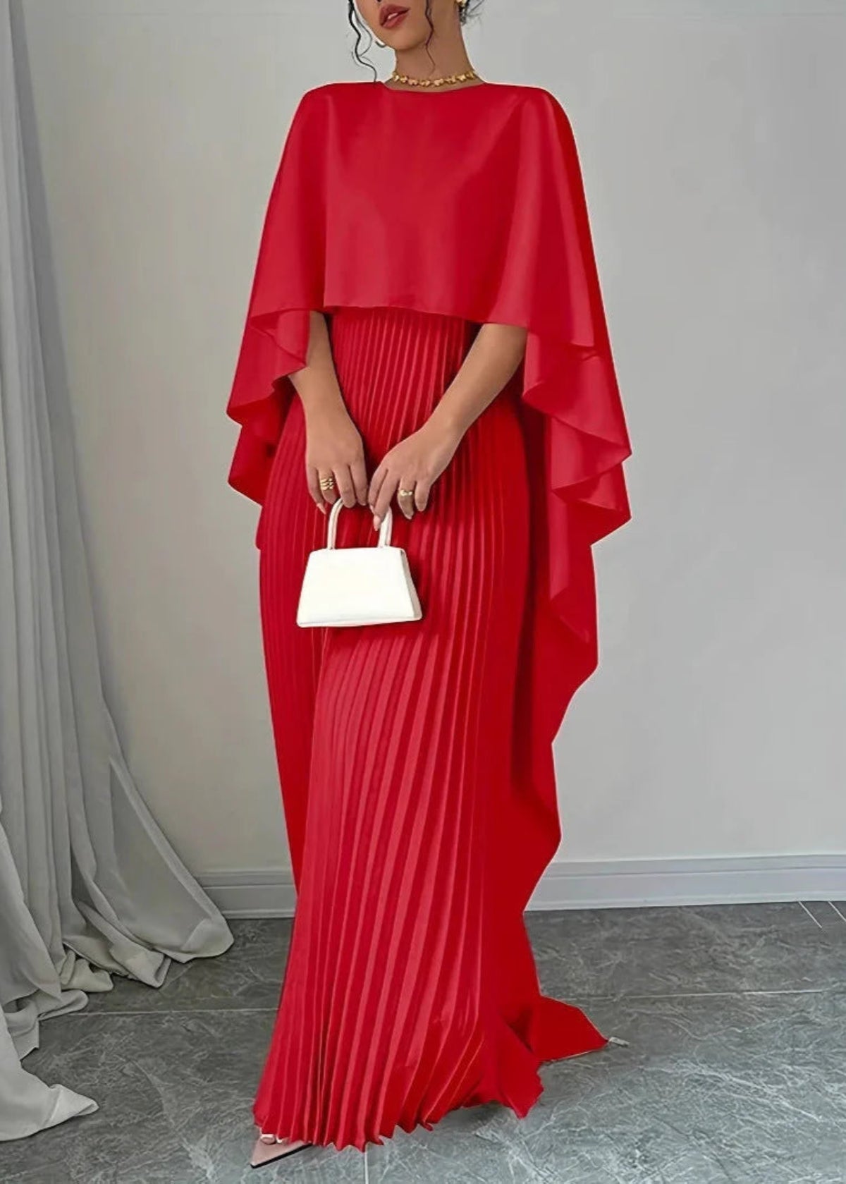 Pleated Batwing Sleeve Maxi Dress 4