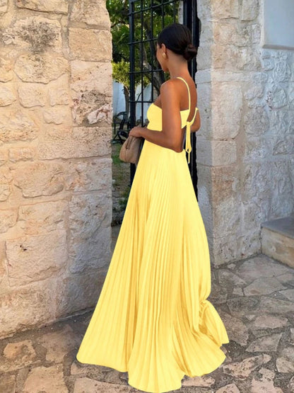 Pleated Halter Neck Maxi Dress with Open Back Detail 2