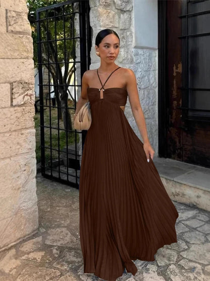 Pleated Halter Neck Maxi Dress with Open Back Detail 5
