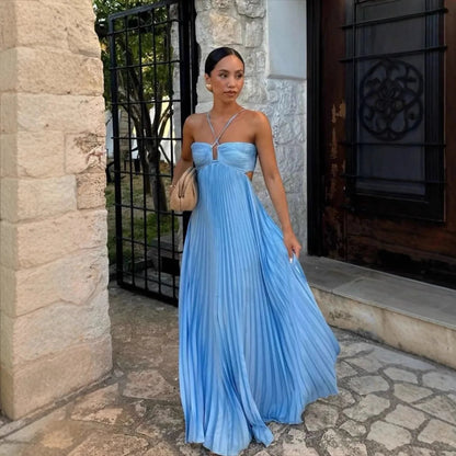 Pleated Halter Neck Maxi Dress with Open Back Detail 8