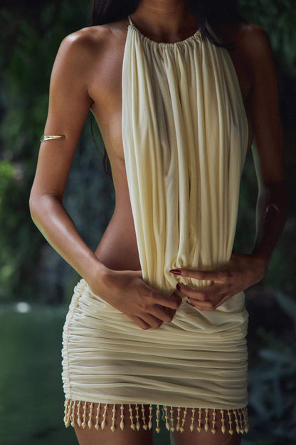 Pleated Halterneck Open Back Mini Dress 5