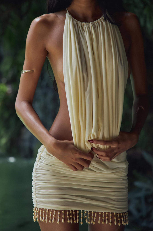 Pleated Halterneck Open Back Mini Dress 5