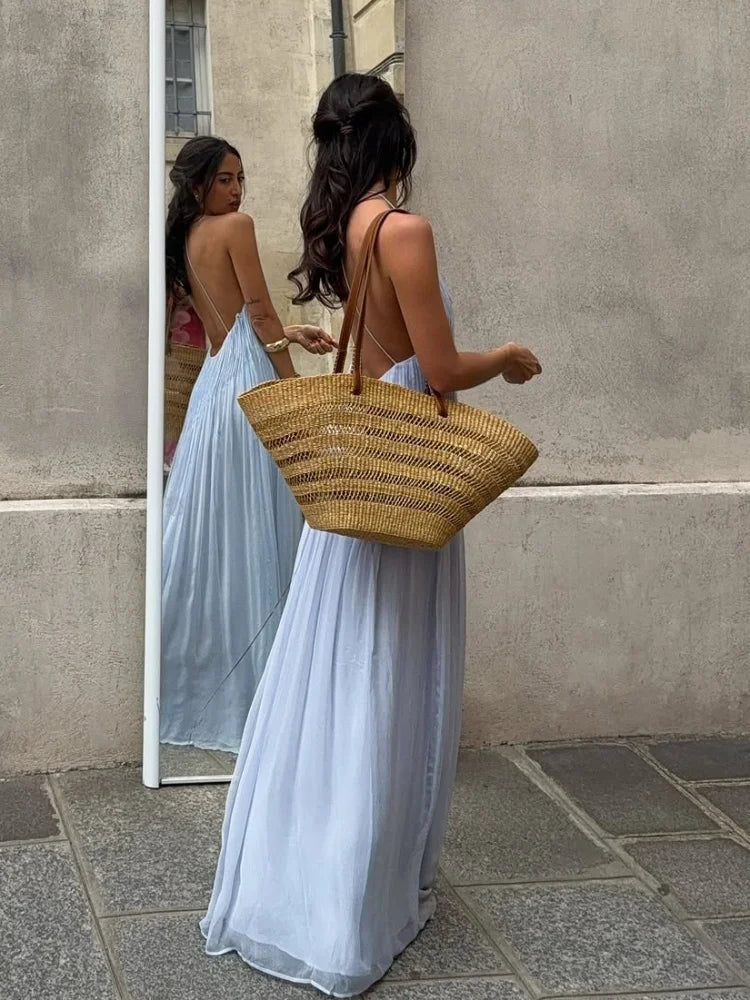 Pleated Spaghetti Strap Maxi Dress with Flowing Silhouette 3