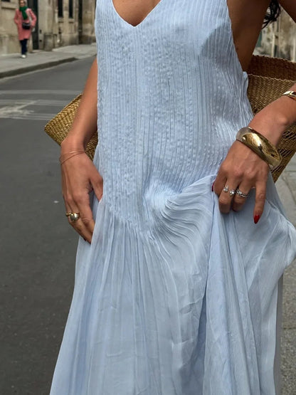 Pleated Spaghetti Strap Maxi Dress with Flowing Silhouette 5