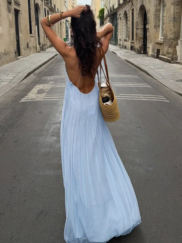 Pleated Spaghetti Strap Maxi Dress with Flowing Silhouette 6